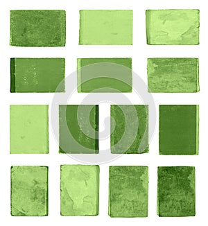 Green book collection isolated on white. Green books set isolated.