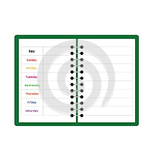 Green notebook weekly planner