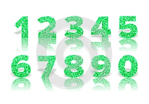 Green numbers with reflection and shadow in royal style isolated on white background. Template for invitation card and