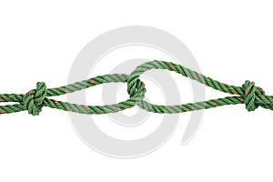 Green nylon rope tied the knot