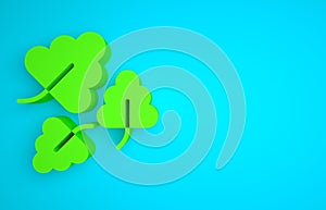 Green Oak leaf icon isolated on blue background. Minimalism concept. 3D render illustration