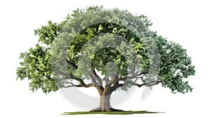 green oak tree isolated on white background, 3D illustration