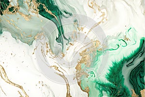 Green Oasis: AI Generated Abstract Texture Photography Featuring Green and White Gold Intricate Pattern on Artificial Marble