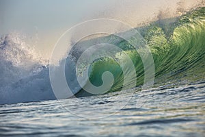 Green Ocean Wave Translucent with sunset light