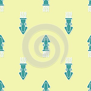 Green Octopus icon isolated seamless pattern on yellow background. Vector.