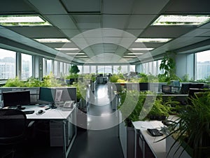 Green office illuminated by energyefficient LEDs
