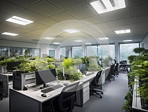 Green office illuminated by energyefficient LEDs