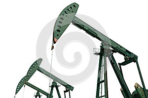 Green Oil pump of crude oilwell rig isolated on white background