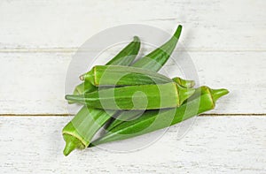 Green Okra - Fresh Fresh young okra for food on white wooden , Ochro Gumbo