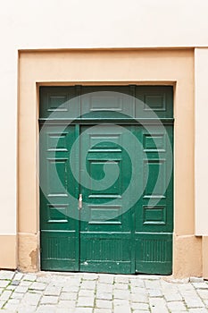 Green old wooden doors