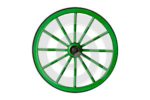 Green old wooden wheel
