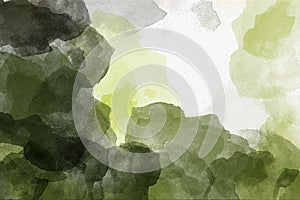 Green and olive abstract watercolor texture background. Brush strokes on canva