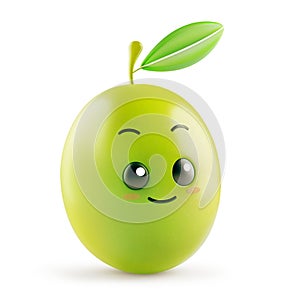 Green olive character with a playful wink and green leaf photo