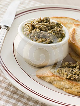 Green Olive Tapenade with toasted baguette