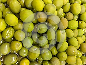Green olives cerignola in a buffet