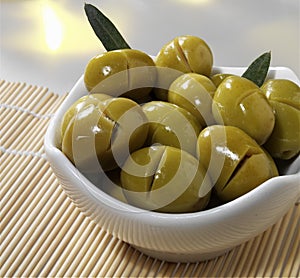 Green olives, close-up.