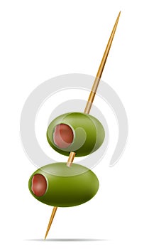 green olives on a cocktail skewer for martini vector illustration