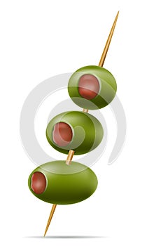 green olives on a cocktail skewer for martini vector illustration