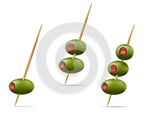 green olives on a cocktail skewer for martini vector illustration