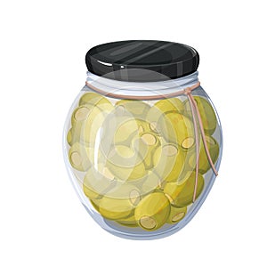 Green olives in glass jar