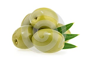 Green olives isolated on white background