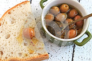 Green Olives and Olive Oil with Bread