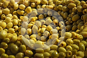 Green olives for sale at market. Skoura. Morocco