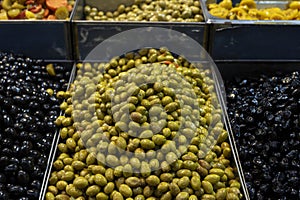 Green olives for sale at Shuk Machane Yehuda in Jerusalem photo