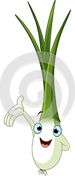 Green Onion Character Presenting Something