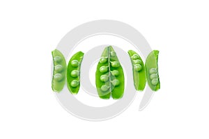 Green open Beans on white background.