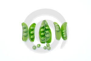 Green open Beans on white background.