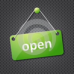 Green open hanging sign photo