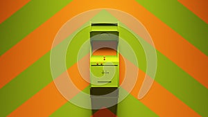 Green Orange Arcade Machine with Green an Orange Chevron Pattern Background