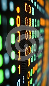 Green And Orange Binary Code On Black Background, Digital Technology, Banner, Big Data.