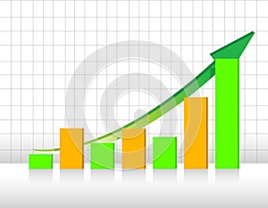 Green and orange business graph with grid