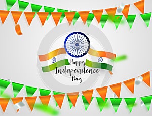 Green Orange flags, confetti concept design Independence Day India Graphics. greeting background. Celebration illustration.