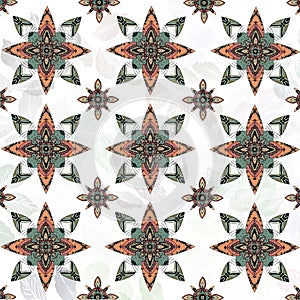 Green and orange flower mandala pattern for your designs.