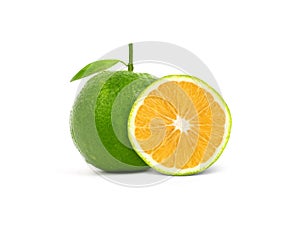 Green orange fruit isolated