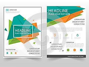 Green orange triangle geometric Leaflet Brochure Flyer annual report template design, book cover layout design