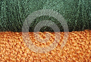 Green and orange yarn background