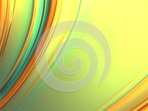 Green, orange and yellow 3d curves. Abstract 3d illustration, 3d rendering. Reflection and shadow