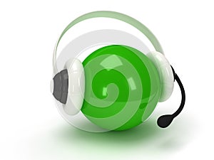 Green orb with headset over white