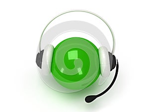 Green orb with headset over white
