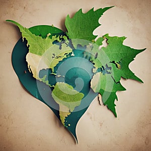 Green Our World. Earth Day Map Leaf. Earth Day concept