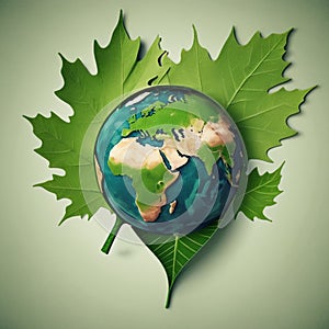 Green Our World. Earth Day Map Leaf. Earth Day concept