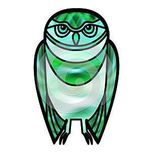 Green Owl in Stained Glass Style