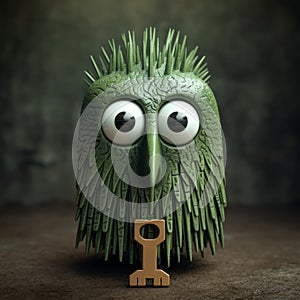 Green Owl On Toy Key: A Whimsical Artwork Inspired By Michal Karcz photo