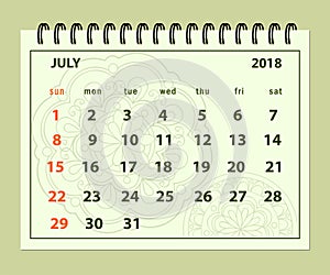 Green page July 2018 on mandala background