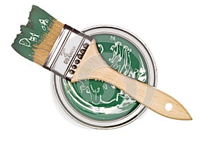 Green Paint can with brush