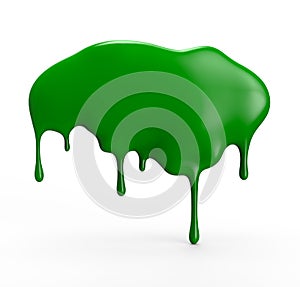 Green paint dripping isolated over white background